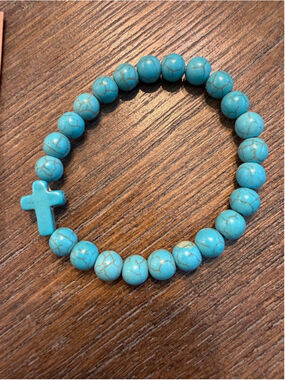 Unbranded Turquoise Beaded Cross Bracelet One Size